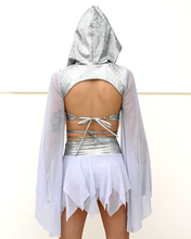 Load image into Gallery viewer, Bell Sleeve Hooded Shrug Top in Ice Silver
